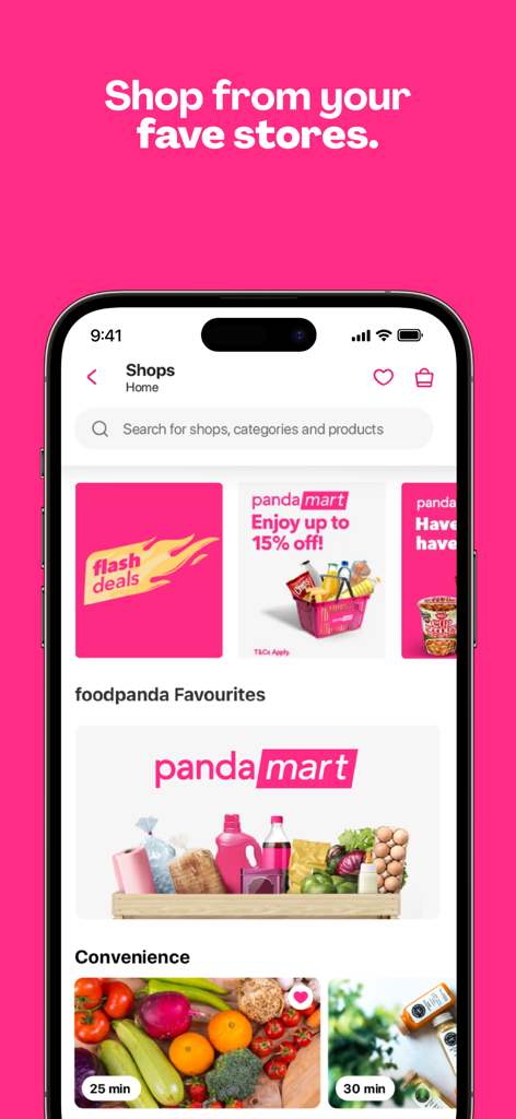 Foodpanda app interface showing grocery delivery options and flash deals