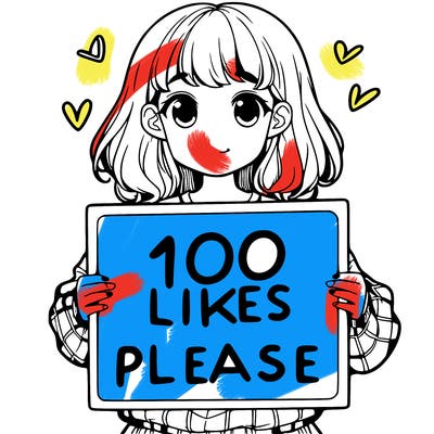 a girl holding a sign saying 100 likes please