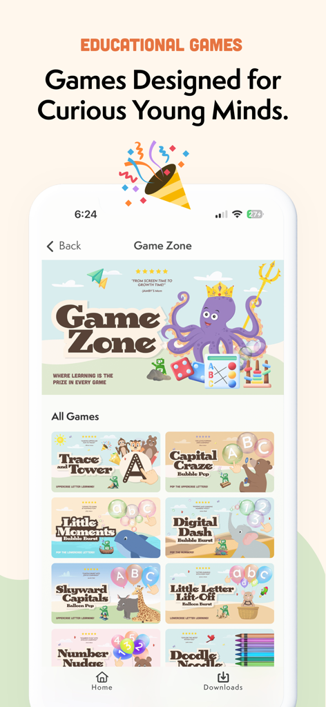 Kokotree: Preschool Learning - Kokotree app Game Zone display with educational activities for preschoolers.