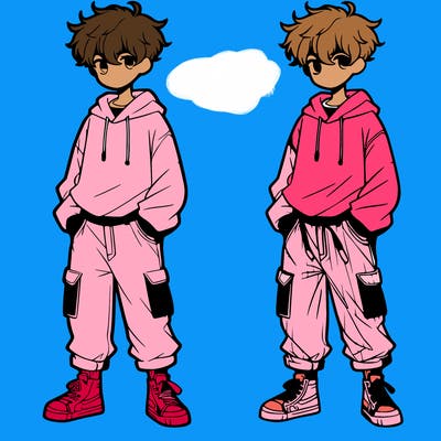 teen anime boy with baggy pants and sweater