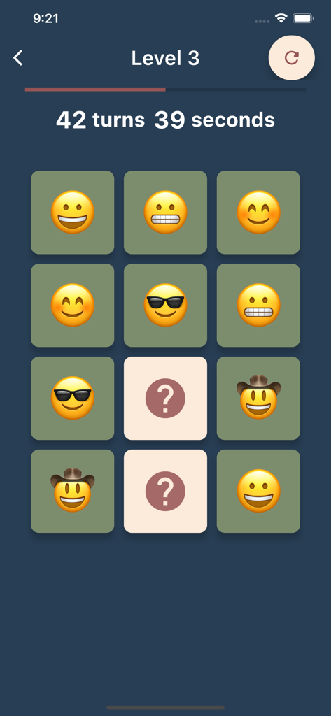 Memory Games: Match Pairs Card - A memory matching card game level featuring various emoji icons