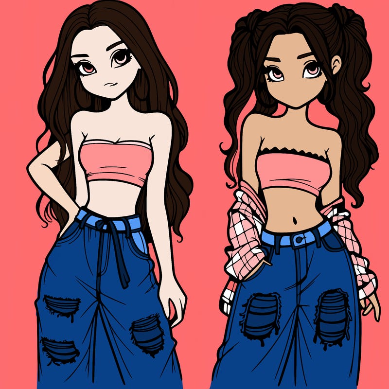 2 girls in crop tops and baggy jeans ripped