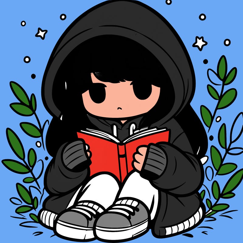 girl in oversized hoodie reading a book