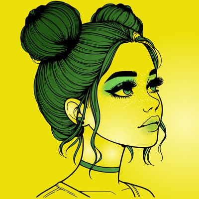 realistic girl with buns on the top of her head