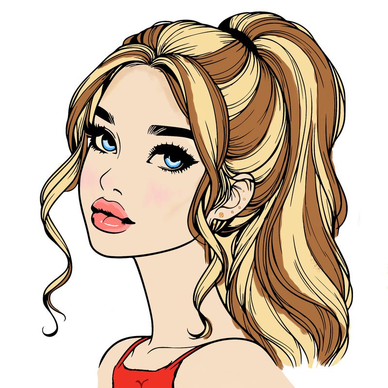 realistic girl with a ponytail on her hair and lips