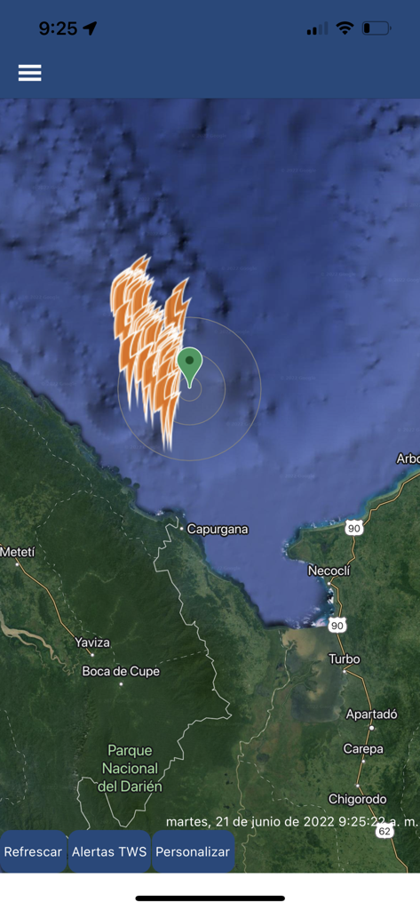 Keraunos Life Preserver - Real time lightning monitoring on an interactive map with a point of interest marker