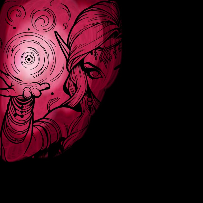 realistic scary beautiful elf sorceress casting spell