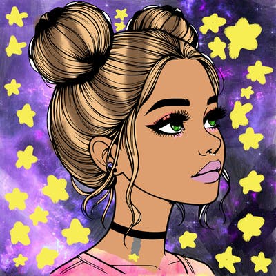 realistic girl with buns on the top of her head