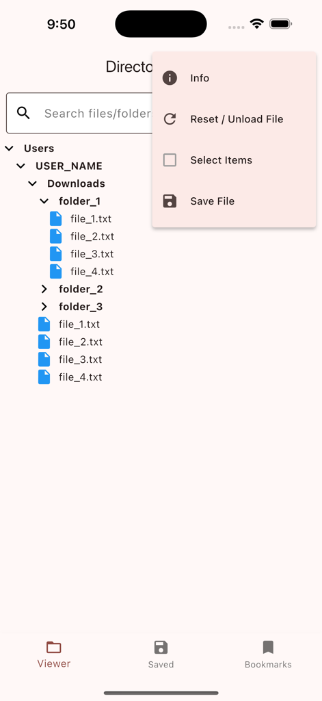 Directory Viewer - Directory Viewer app interface displaying a hierarchical folder and file structure
