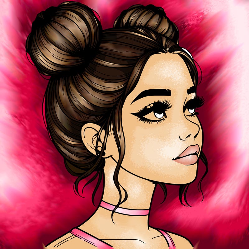 realistic girl with buns on the top of her head