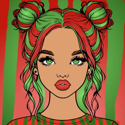 realistic girl with two buns in hair and lips