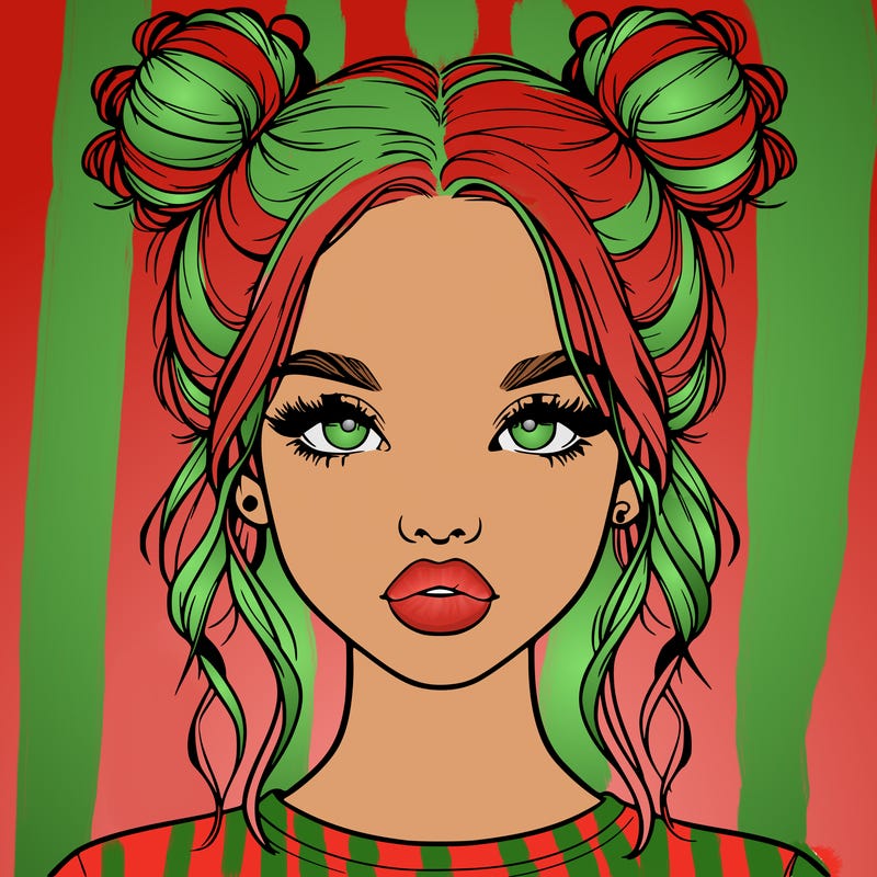 realistic girl with two buns in hair and lips