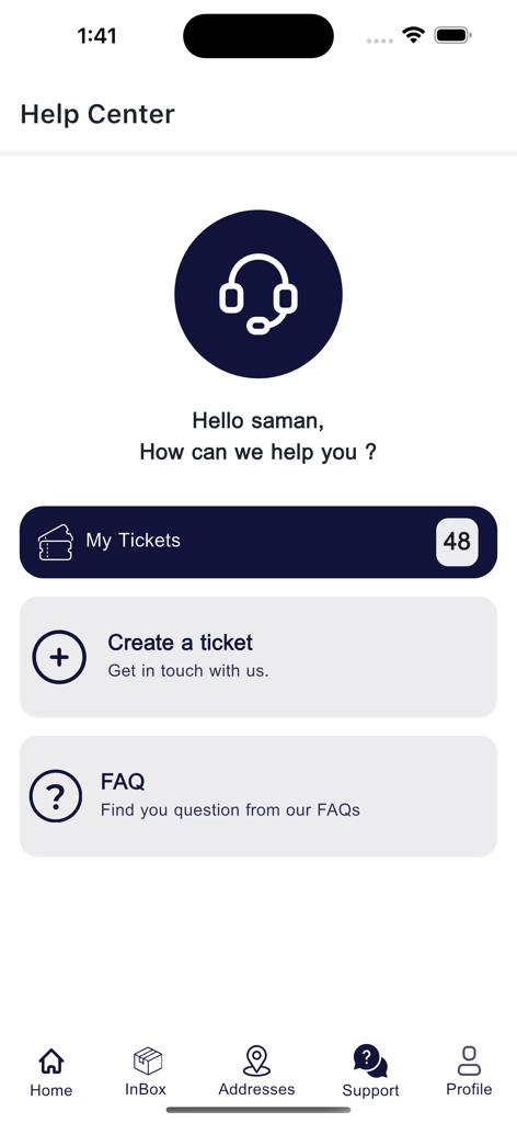 Moovit Express - Moovit Express app Help Center interface showing support tickets and FAQ options