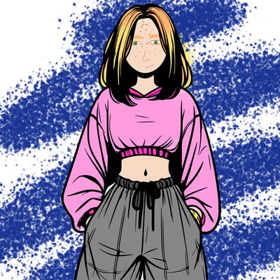 realistic girl faceless with baggy pants and a crop top