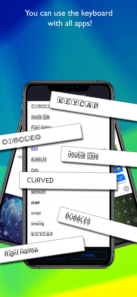 Muestra de varios estilos de fuentes estéticas disponibles en la aplicación Cool Font Keyboard