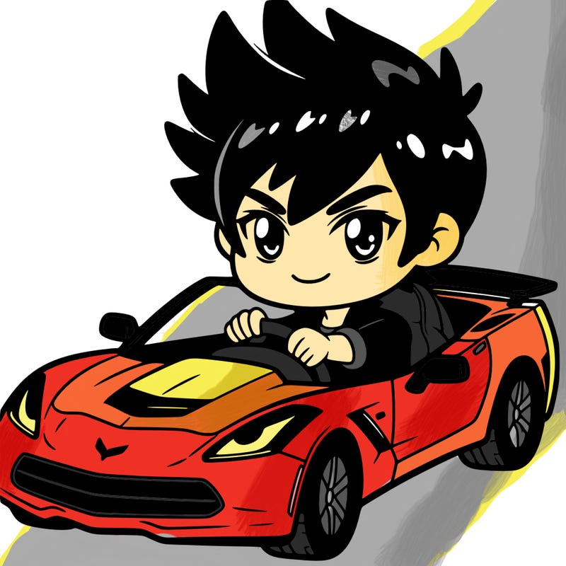 luffy driving a corvette