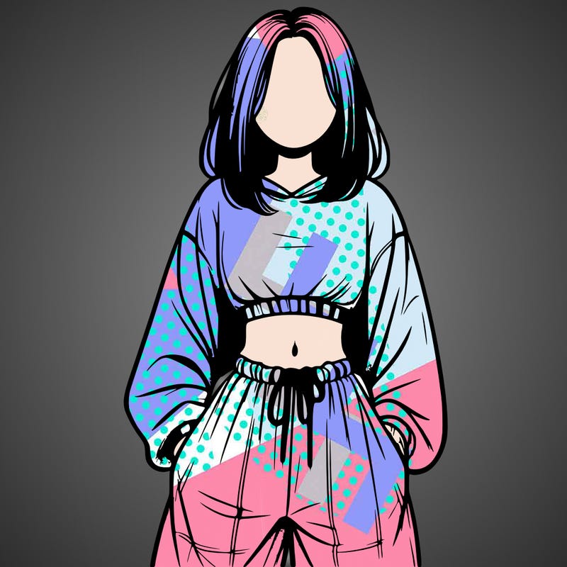realistic girl faceless with baggy pants and a crop top