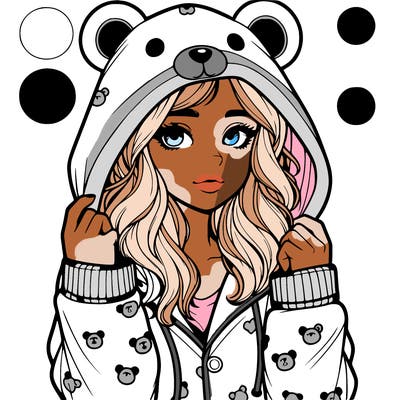realistic girl in a animal pjs hoodie