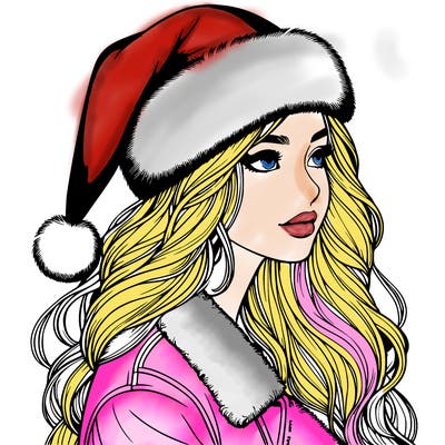 realistic girl in santa hat