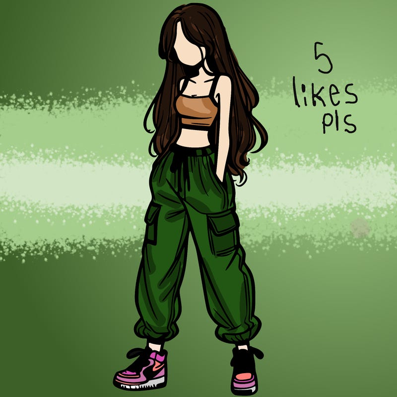 girl in baggy pants crop top and long hair