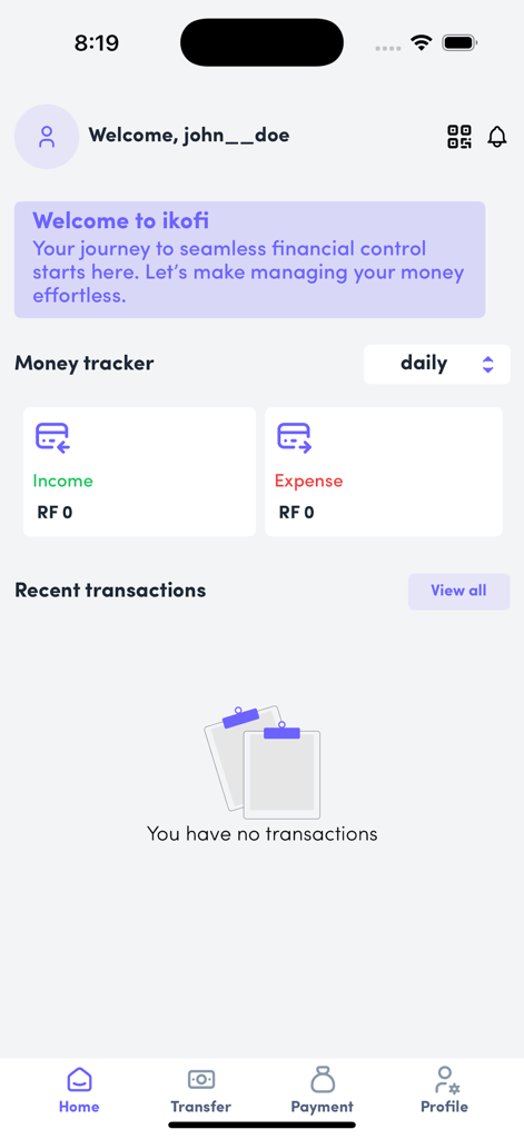 Ikofi - Ikofi-Finanz-App-Dashboard mit Geldtracker und Transaktionsverlauf