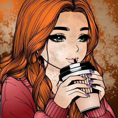 realistic girl drinking coffee