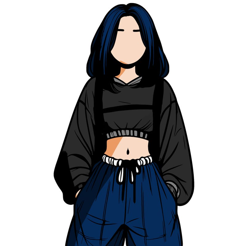 realistic girl faceless with baggy pants and a crop top