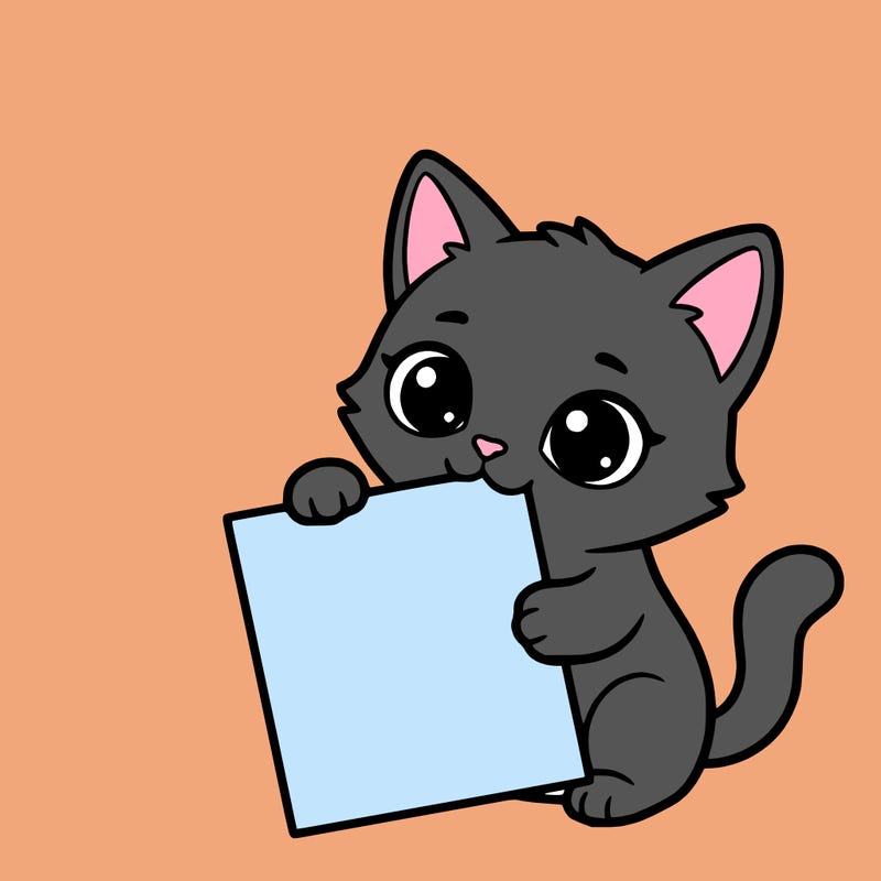 a small cat with a blank sheet of paper in its hand. the cat is sooooooo cute!