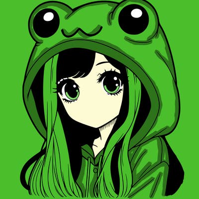 a pretty girl wearing a frog hoodie portrait with long hair