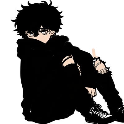 a male hoddie ripped jeans messy hair anime