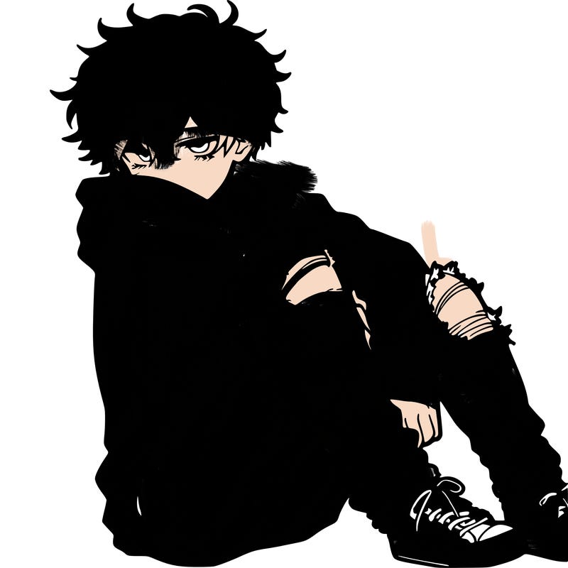 a male hoddie ripped jeans messy hair anime