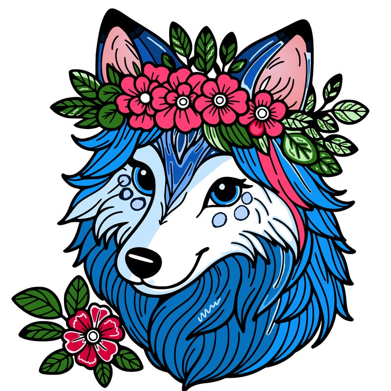 wolf with flower crown