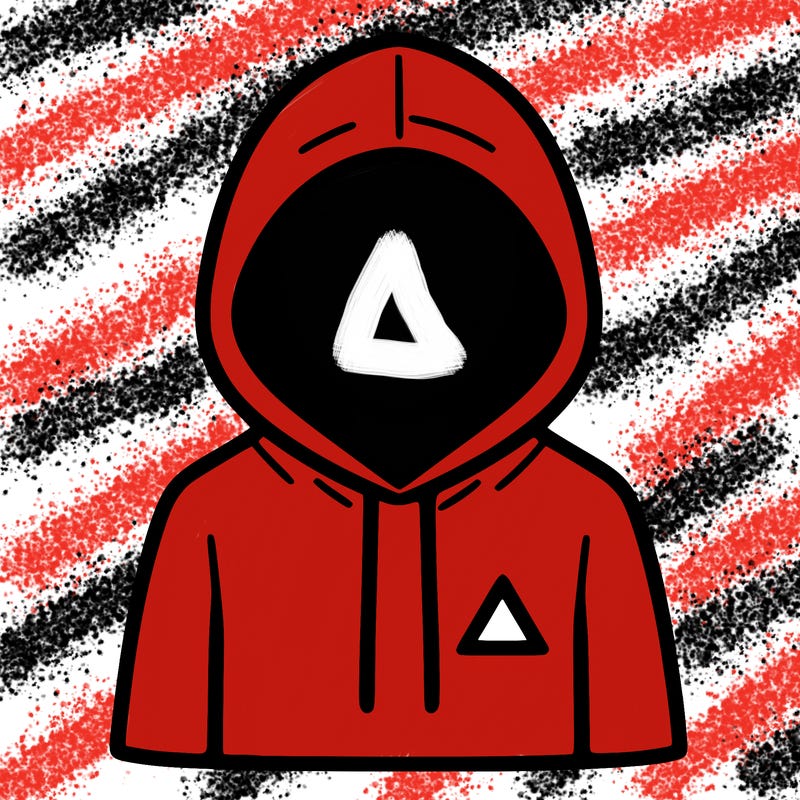 a person with non face waering a hoodie with a small triangle symbol