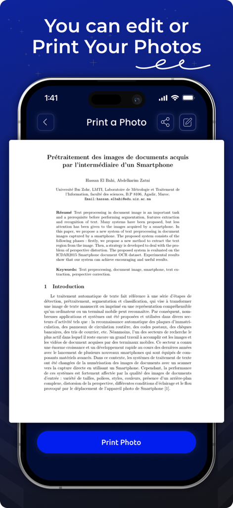 Tela de smartphone exibindo uma prévia de documento pronta para impressão no aplicativo Smart Printer