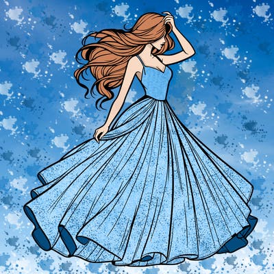 realistic woman with dress flowing in the wind