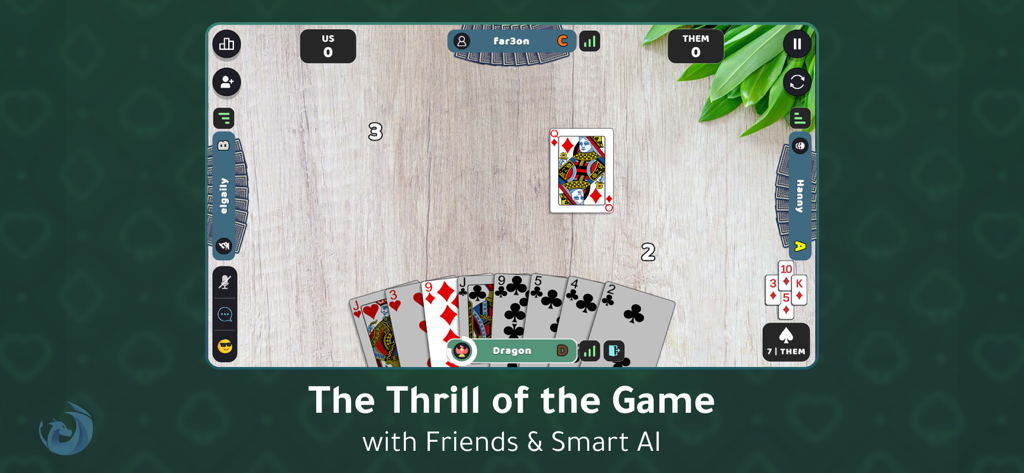 Whist Cards - Partita di gioco di carte Whist online con una Regina di Quadri giocata su uno sfondo di tavolo in legno.