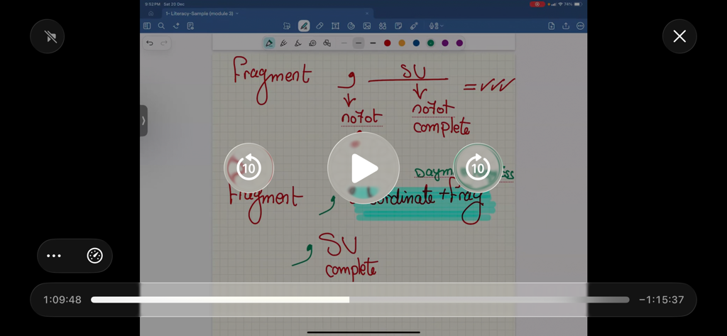 EduMe Academy - A video lesson interface on EduMe Academy showing handwritten grammar notes on a digital whiteboard.