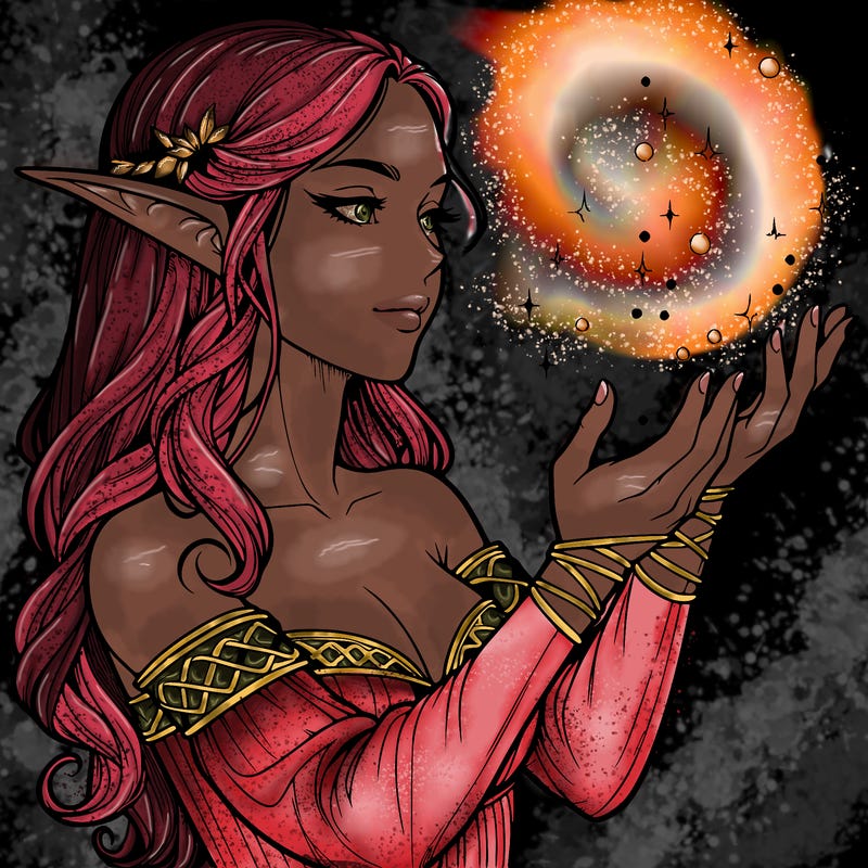 realistic elf girl doing magic