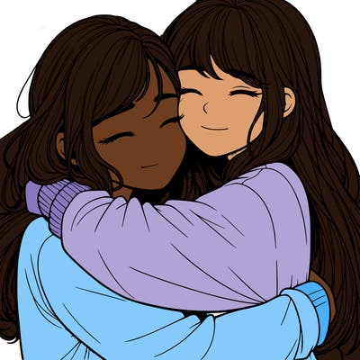 realistic two girls hugging