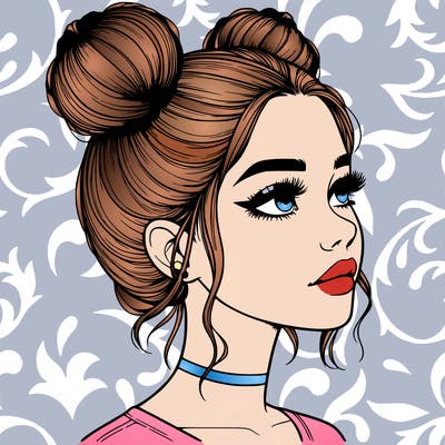 realistic girl with buns on the top of her head