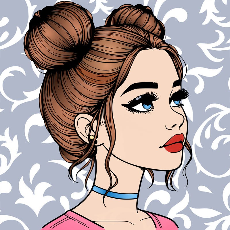 realistic girl with buns on the top of her head