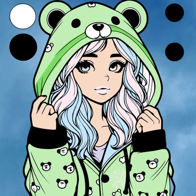 realistic girl in a animal pjs hoodie