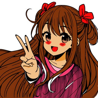 anime girl doing a peace sign long hair