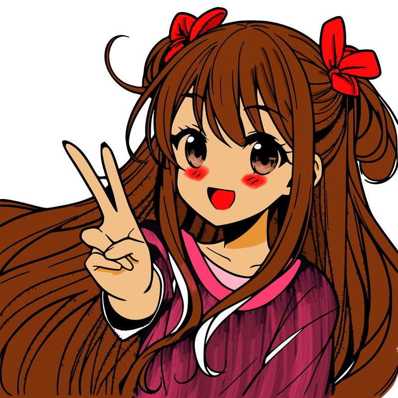 anime girl doing a peace sign long hair
