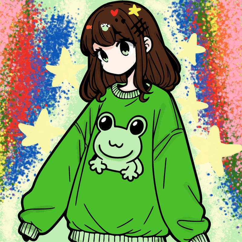 girl wearing frogging sweatshirt