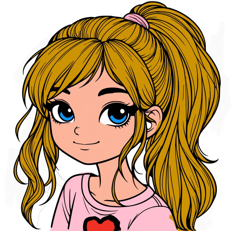 realistic girl with ponytail