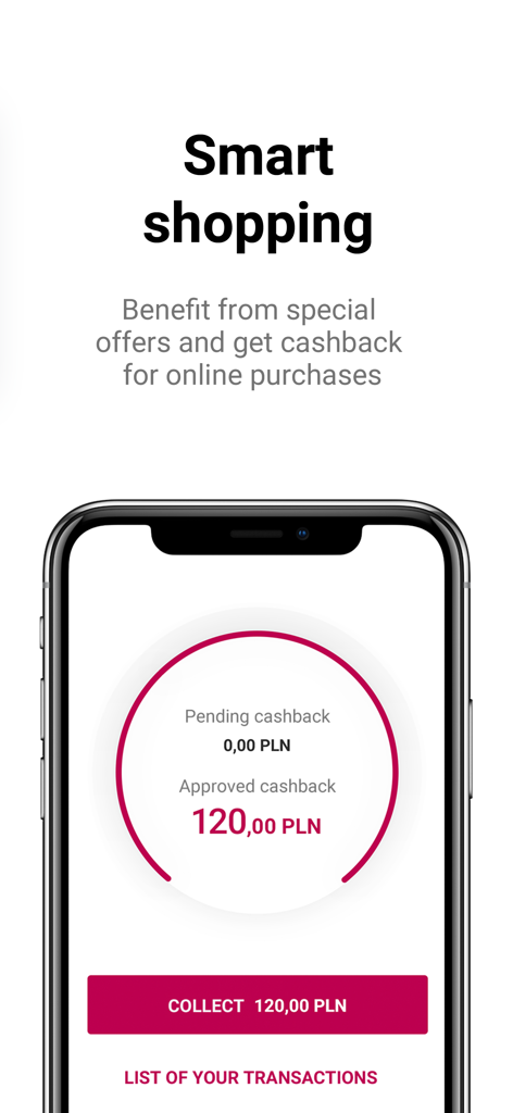 Bank Millennium - Bank Millennium app interface showing smart shopping rewards and approved cashback in PLN.