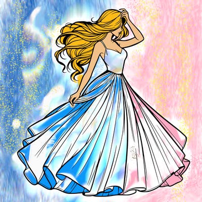 realistic woman with dress flowing in the wind