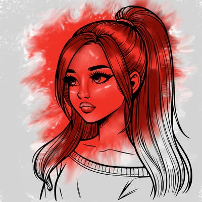 realistic girl with a high ponytail