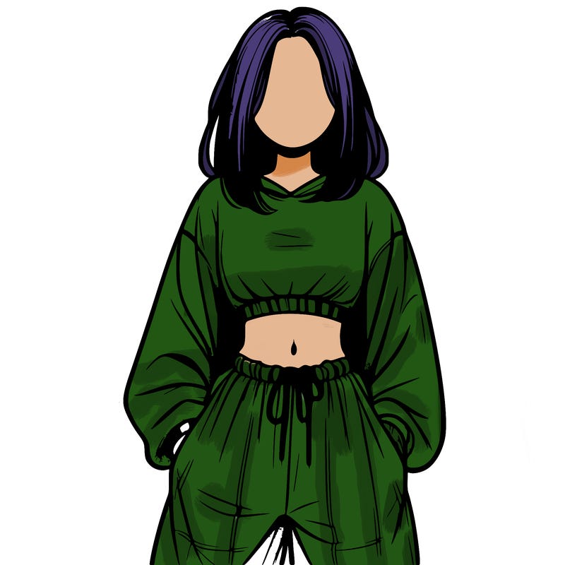realistic girl faceless with baggy pants and a crop top